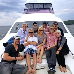 Yachting: clockwise Michael Nathalie Models Paris, Lionel City Models Paris, David WMM, Ed DCM Seoul, Roger Designer HongKong, Jose Wilhelmina Models NY, Josh Fusion Models NY, myself, Eugene WMM Ltd USA