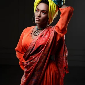 Turban, Yellow, Fashion, Headgear, Outerwear, Textile, Dress, Smile, Performance