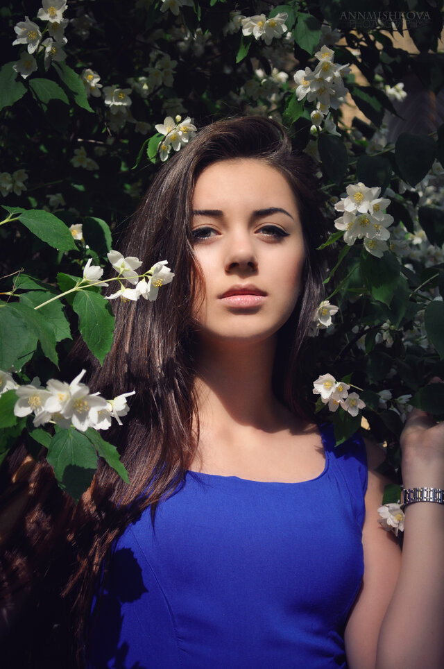 Brunette, Lady, Girl, Blossom, Flowers, Beauty