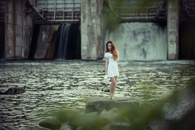 вода, водопад, девушка, модель, фото, фотосессия, река