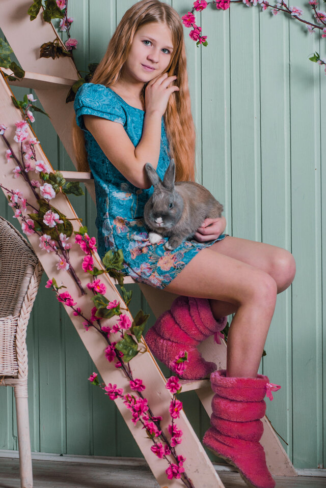 кролик, Model, девочка, тепло, весна, зима