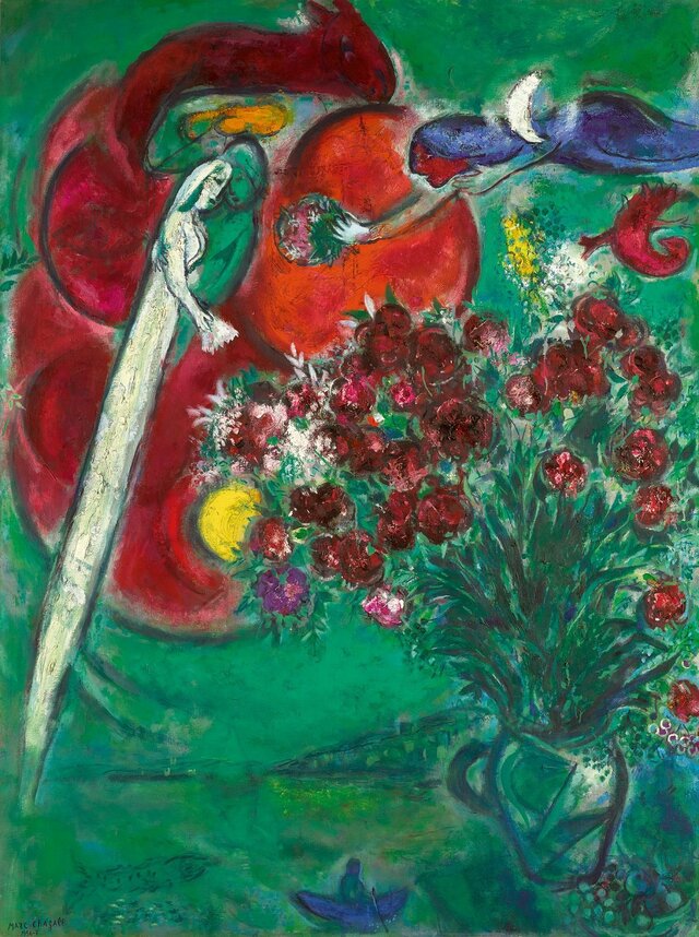 Марк Шагал. Цветы из Сен-Жан-Кап-Ферра (Средиземноморский пейзаж). 1956-1957. Холст, масло. 130 х 97 см.