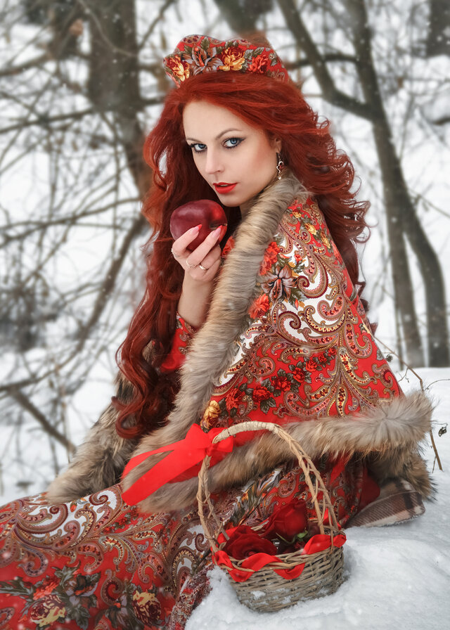 Clothing, Lady, Red, Beauty, Hairstyle, Fashion, Long hair, Fur